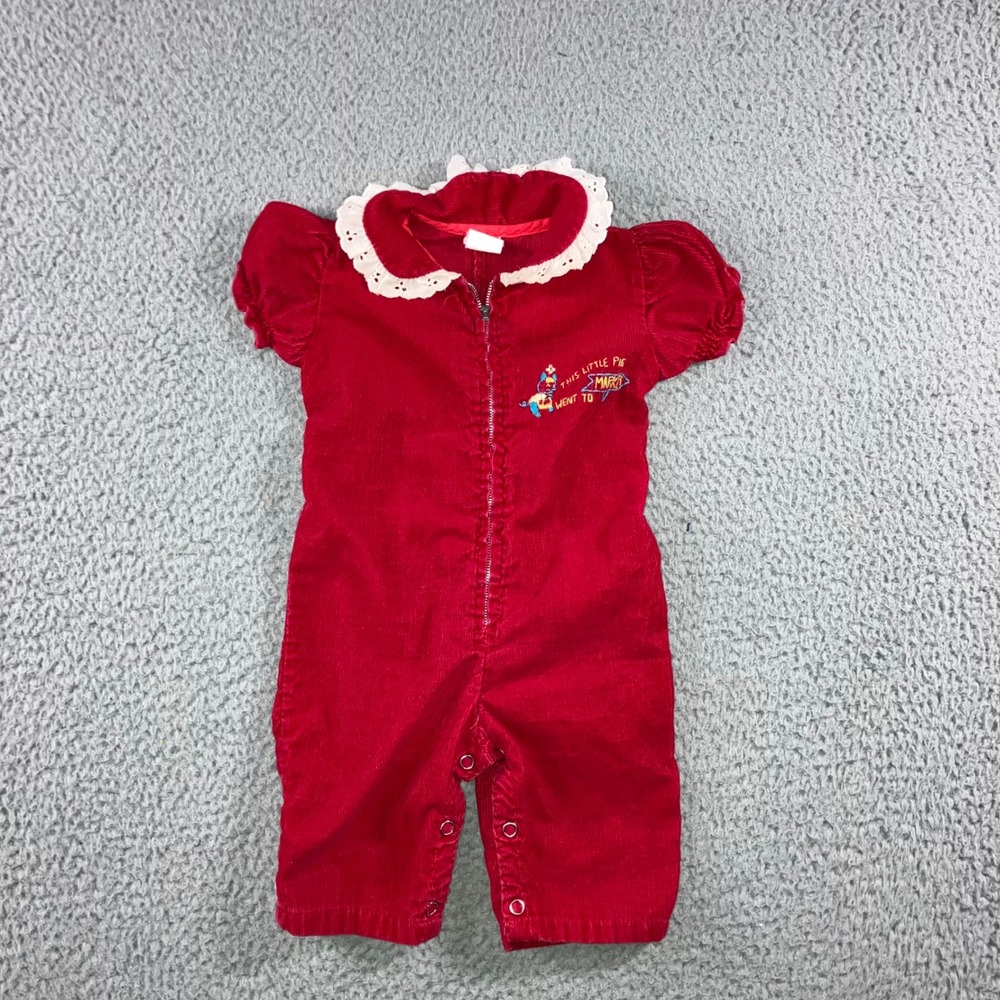 Vintage Corduroy Romper Baby Girls 0-3 MONTH Lace Collar Nursery Rhyme 80s